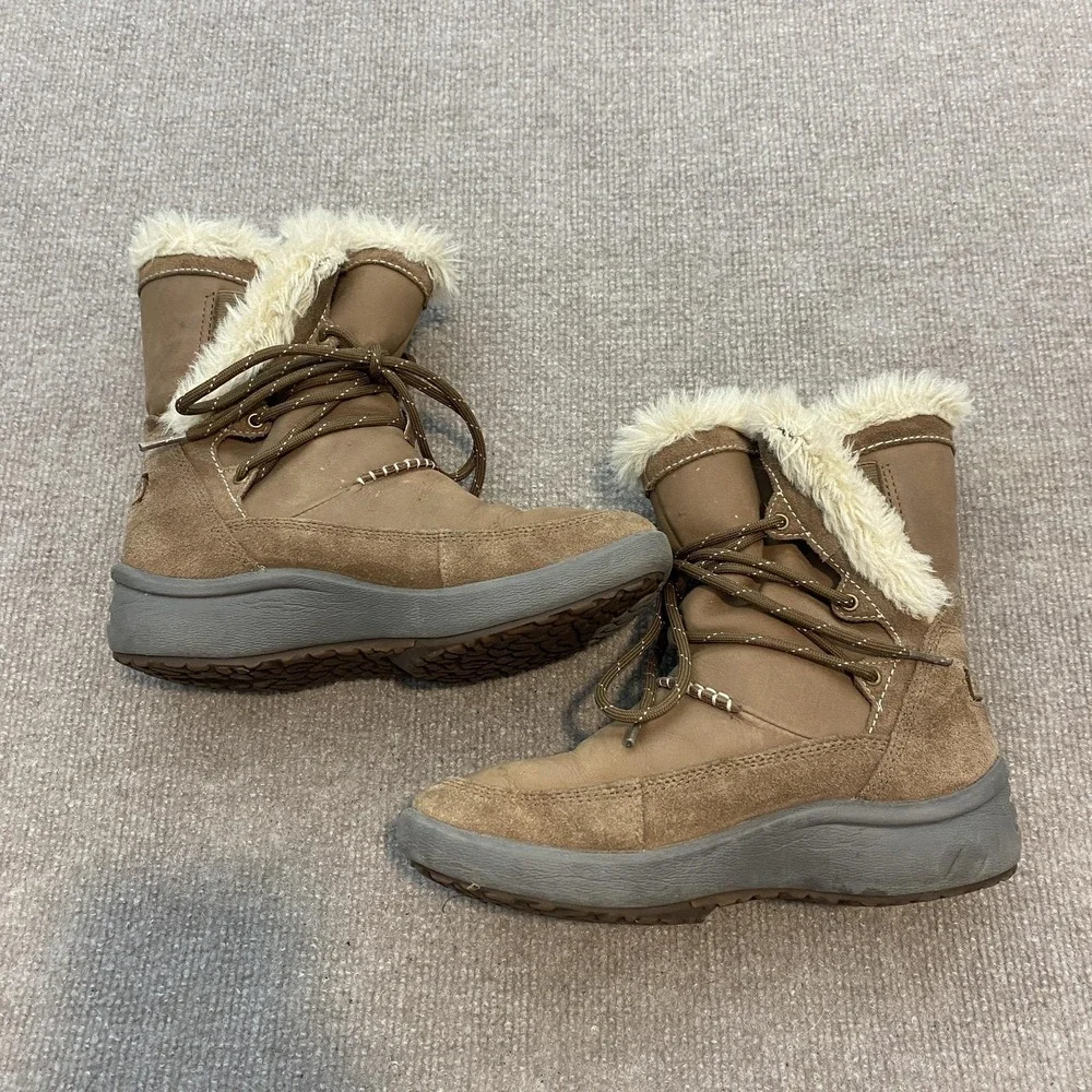 Clarks Snow Boots Womens Size 6.5 Brown Leather Faux Fur Waterproof Wave‎ Walk